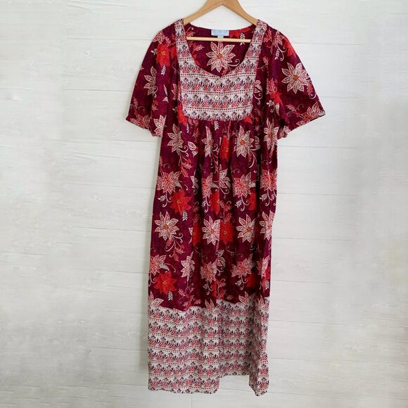 Only Necessities Burgundy red Poinsettia house dress pockets 22/24 1X - Picture 1 of 6